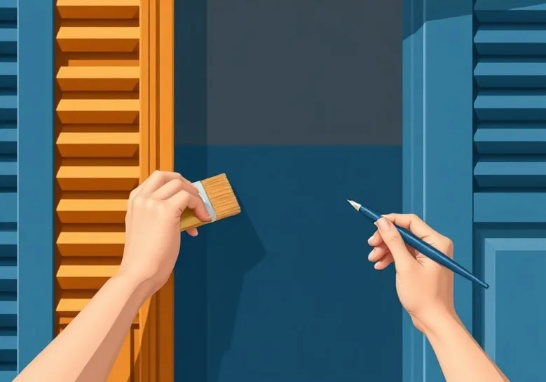 Mise en peinture au pinceau de volets et d'encadrements en bois