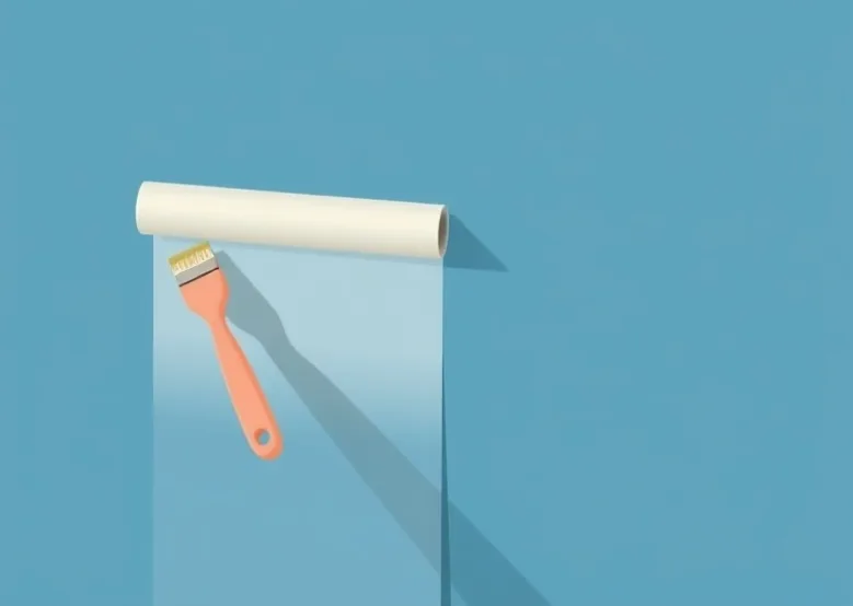 Pose de papier peint, rouleau et brosse à maroufler